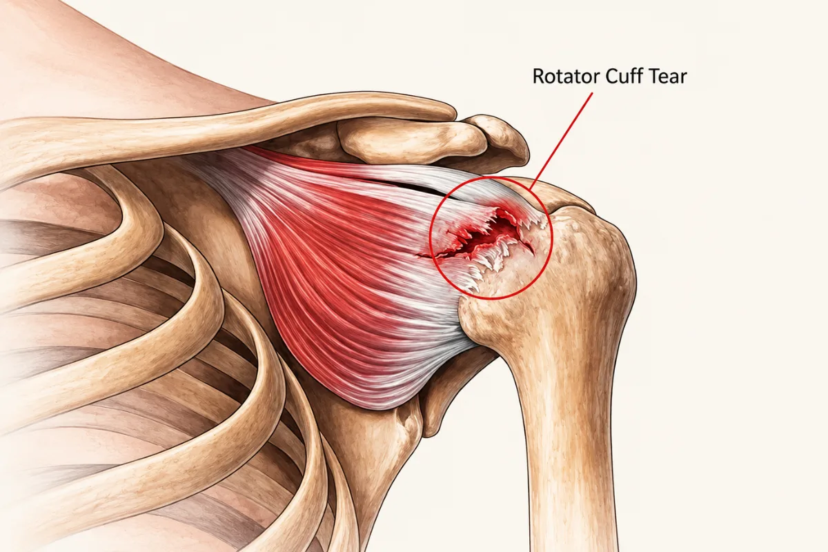Illustration showing a rotator cuff tear in the shoulder